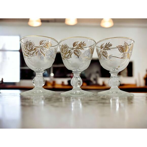 Libbey Rose Bouquet Barware Cordial Sherry Elegant Glass 3.75" Tall Set of 3 - Picture 2 of 9